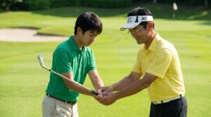 ラウンドレッスンを千葉で受けたときに握り方を聞いている画像