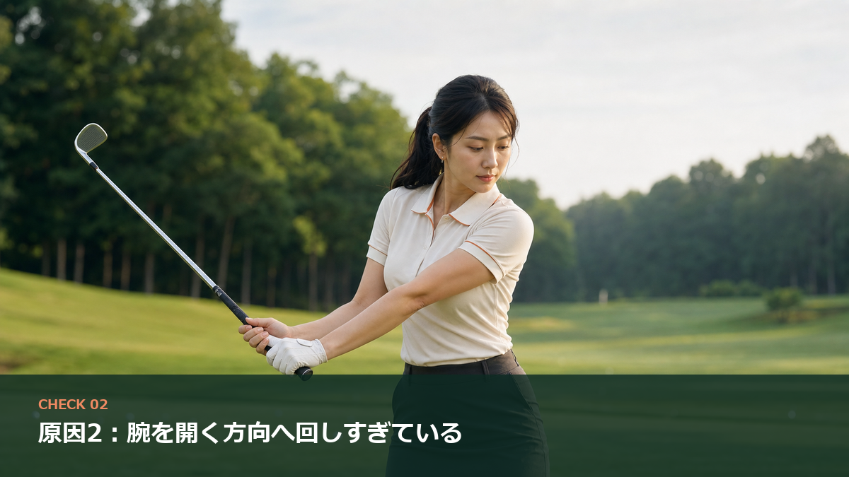 原因2:腕を開く方向へ回しすぎている