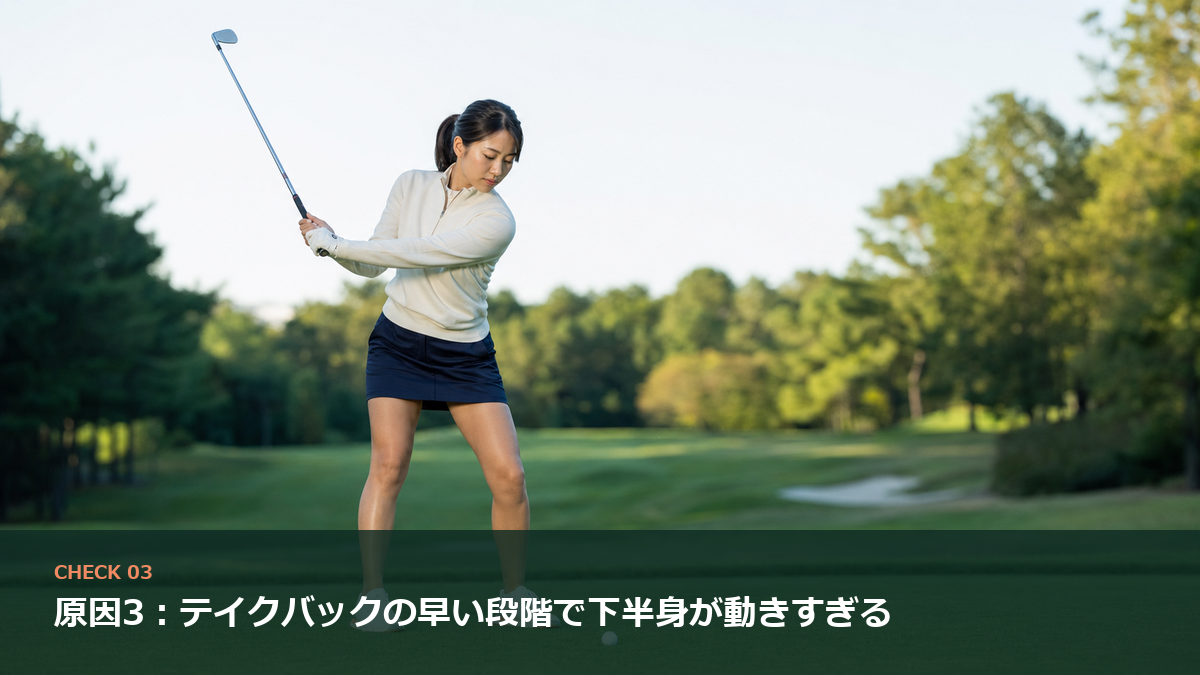 原因3:テイクバックの早い段階で下半身が動きすぎる