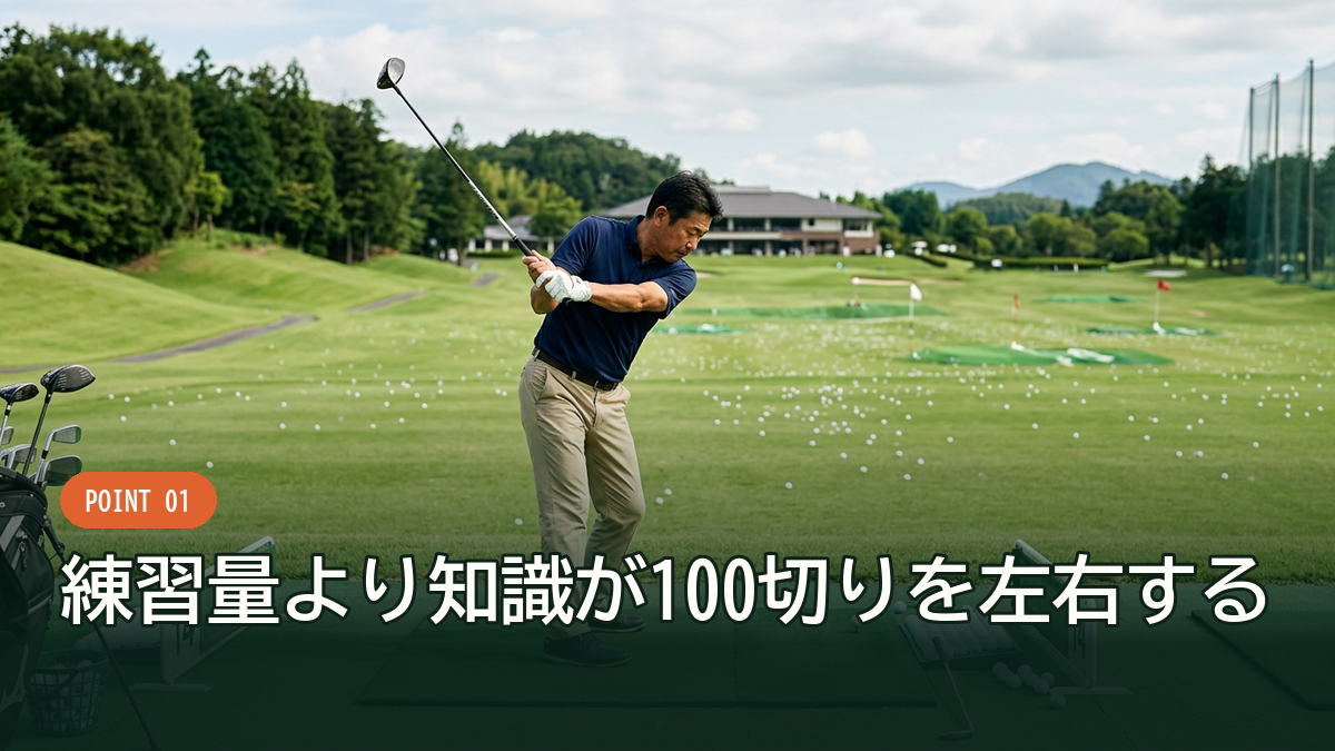 練習場で黙々とボールを打ち続ける様子
