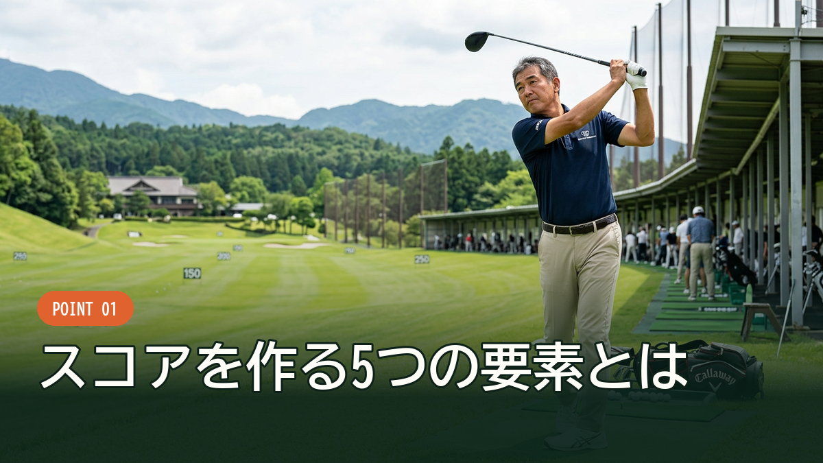 練習場でショット練習に取り組むゴルファー