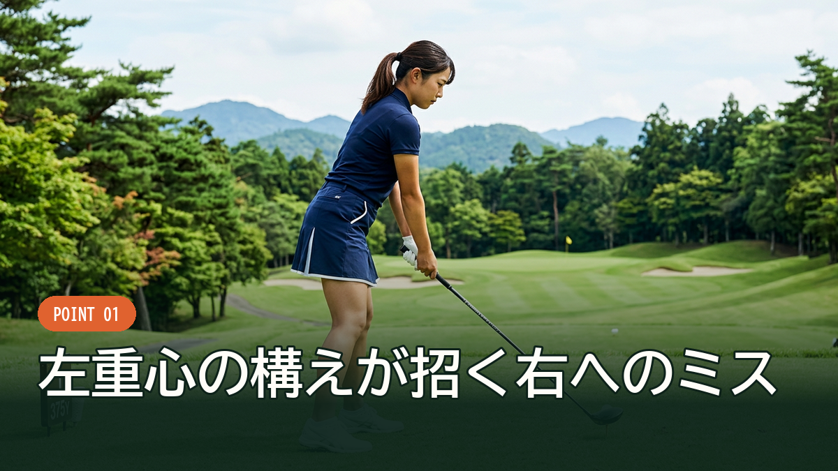 左重心の構えは肩の回転を浅くしてしまう傾向