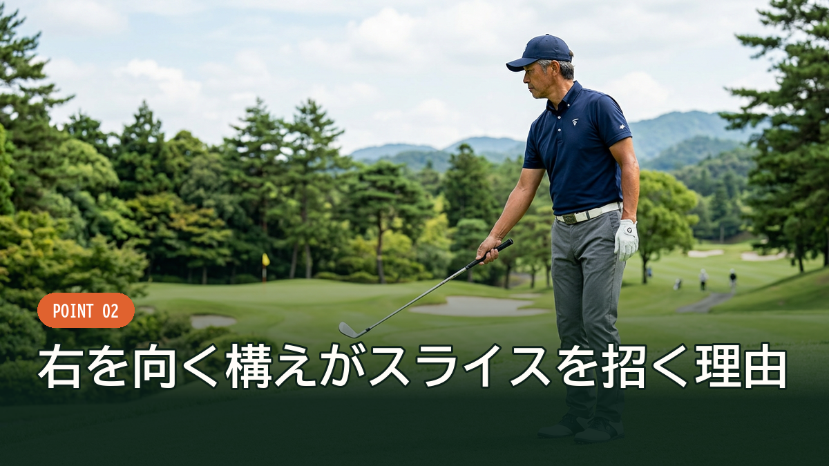 打ち出す方向を確認してから構えの向きを合わせる