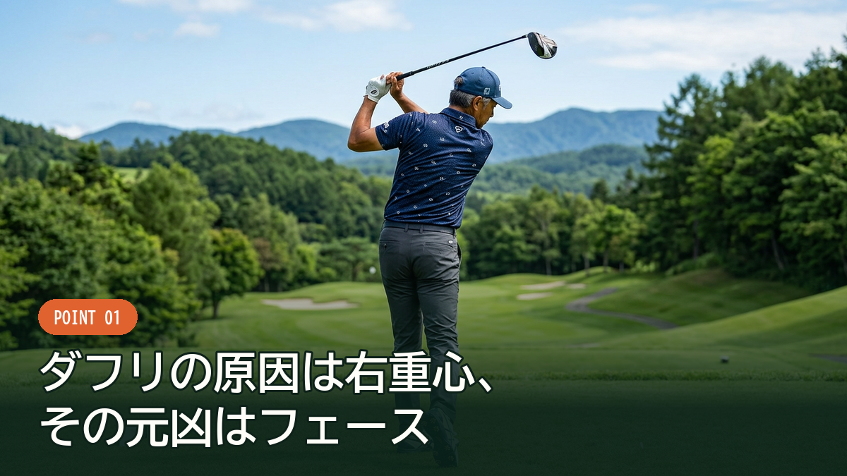 テイクバックでフェースが開いてしまう場面