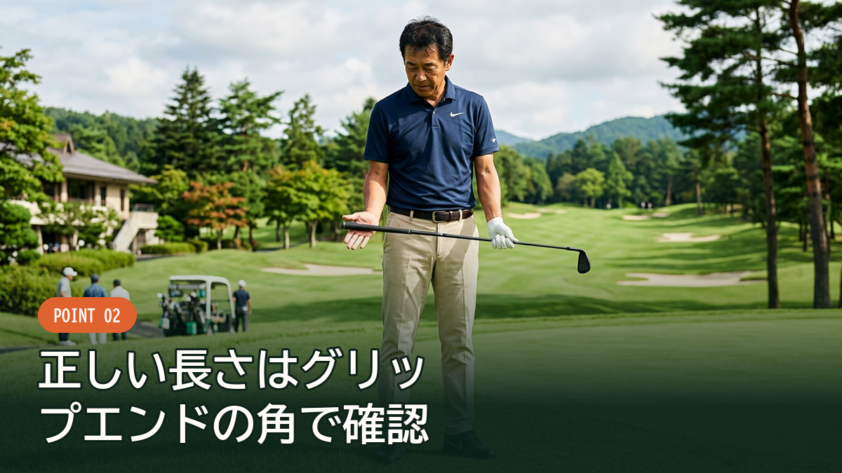 グリップエンドの角で正しい長さを確認する